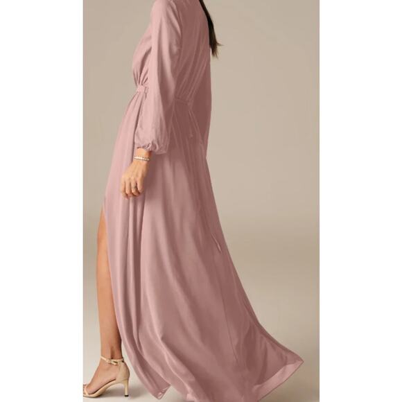 AW BRIDAL 10 L pink dusty rose Adelle chiffon bridesmaid maxi dress NEW B102 - Picture 2 of 8